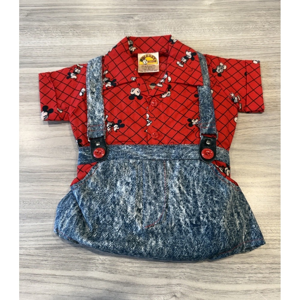 Vintage Disney Kids Mickey Mouse Baby Outfit‎ Set NB–6M Shirt & Overalls